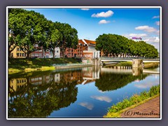 Kleine Weser mit Platanen am Deich