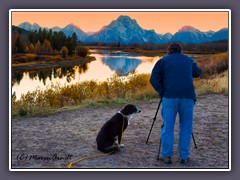 Oxbow Bend mit Mount Moran im Sonnenuntergang